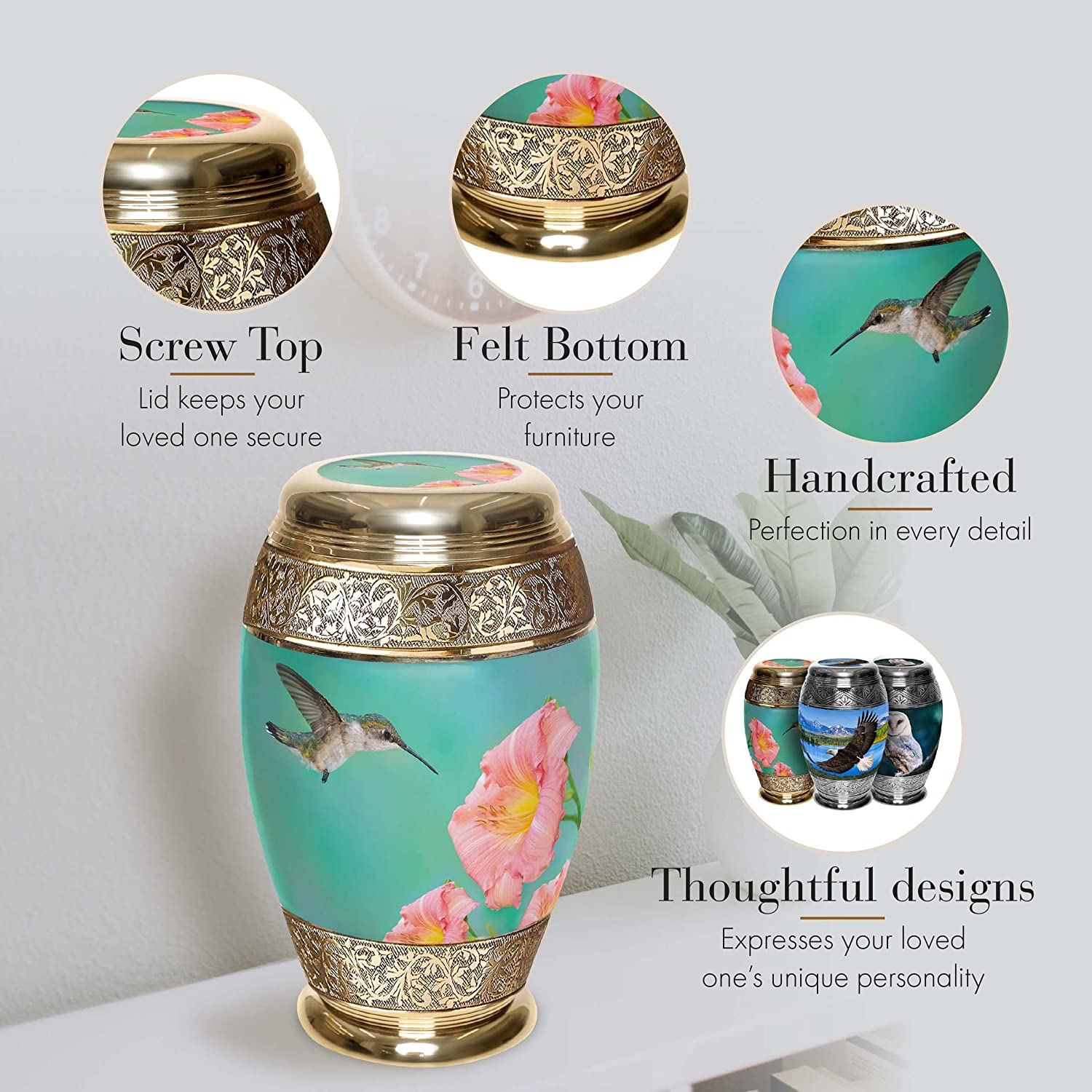 Hummingbird Cremation Urns for Human Ashes - Large Adult Funeral Urn