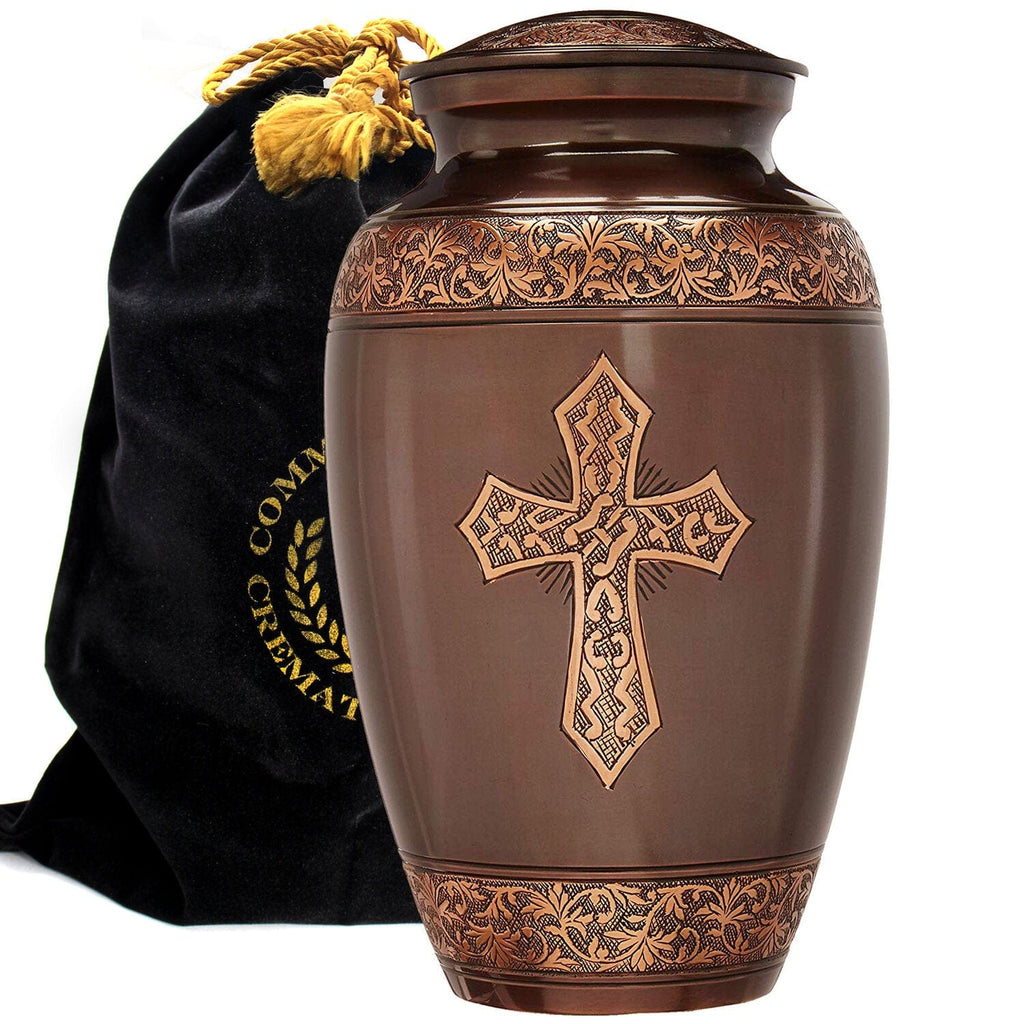 Bronze Cross Cremation Urns for Human Ashes - Large Adult Funeral Urn