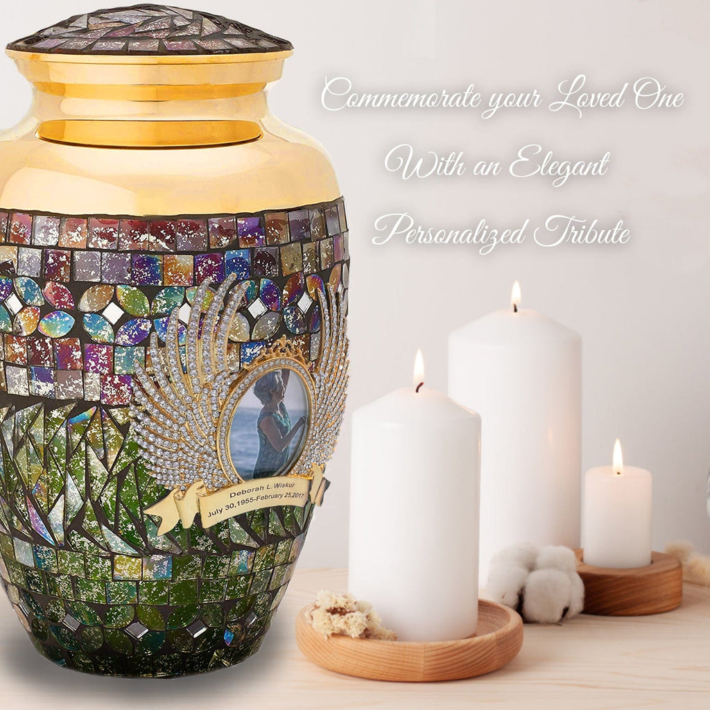 Gold Cracked Glass Cremation Urns for Human Ashes - Large Adult Funeral Urn