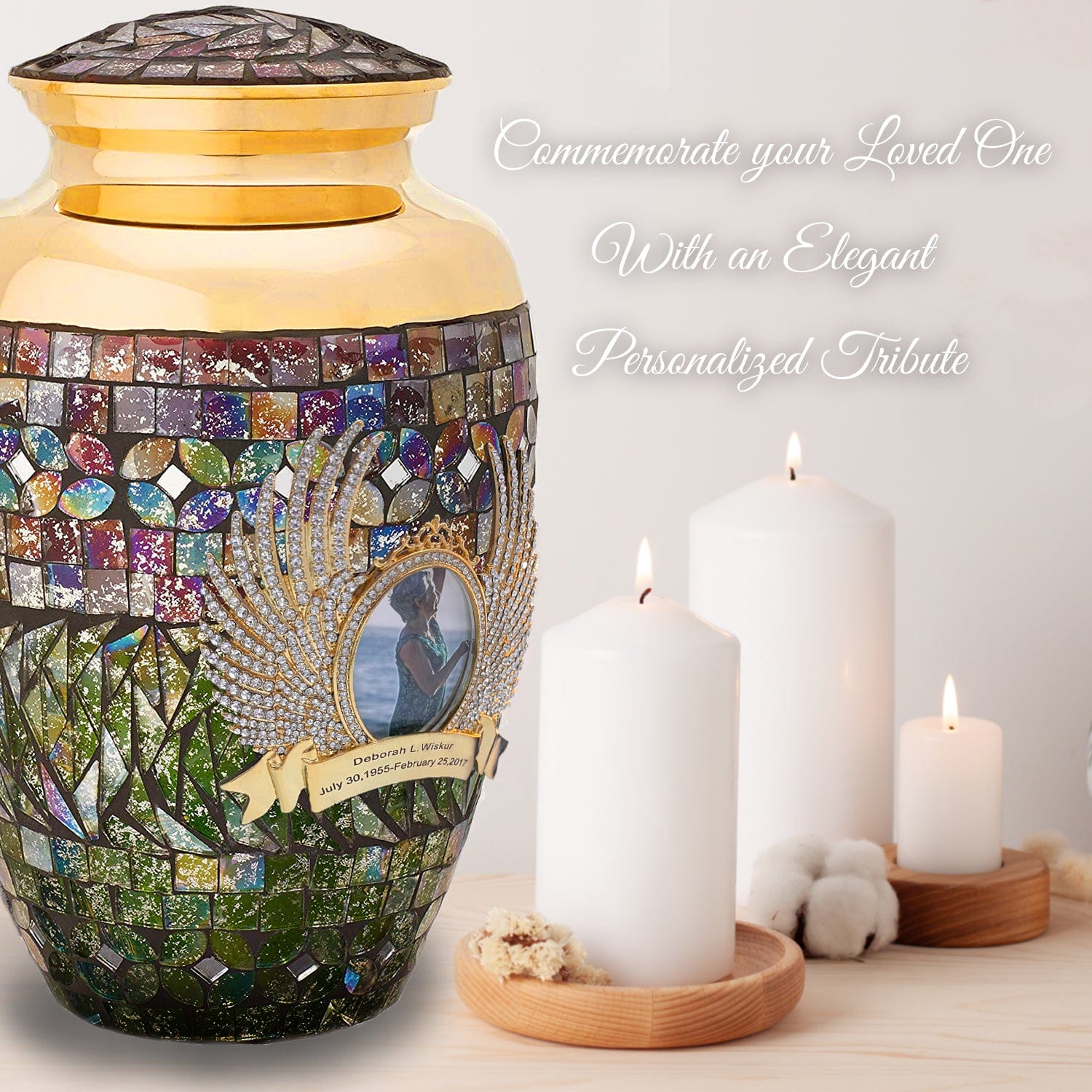Gold Cracked Glass Cremation Urns for Human Ashes - Large Adult Funeral Urn