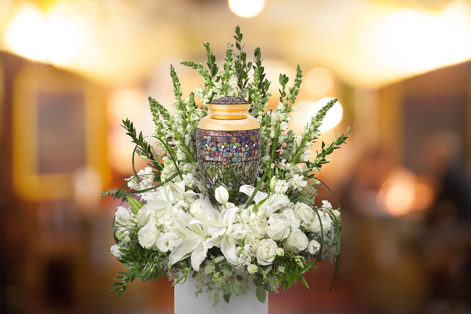 Gold Cracked Glass Cremation Urns for Human Ashes - Large Adult Funeral Urn