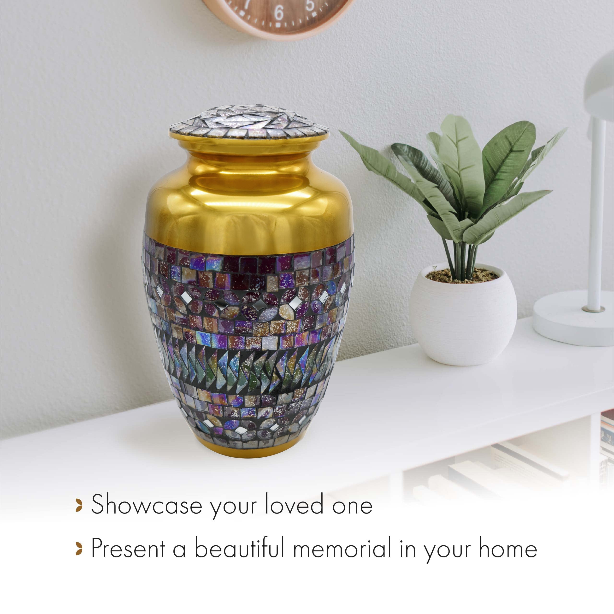 Gold Cracked Glass Cremation Urns for Human Ashes - Large Adult Funeral Urn