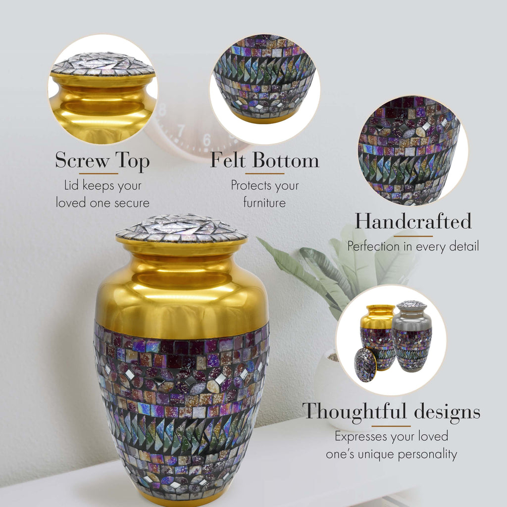 Gold Cracked Glass Cremation Urns for Human Ashes - Large Adult Funeral Urn
