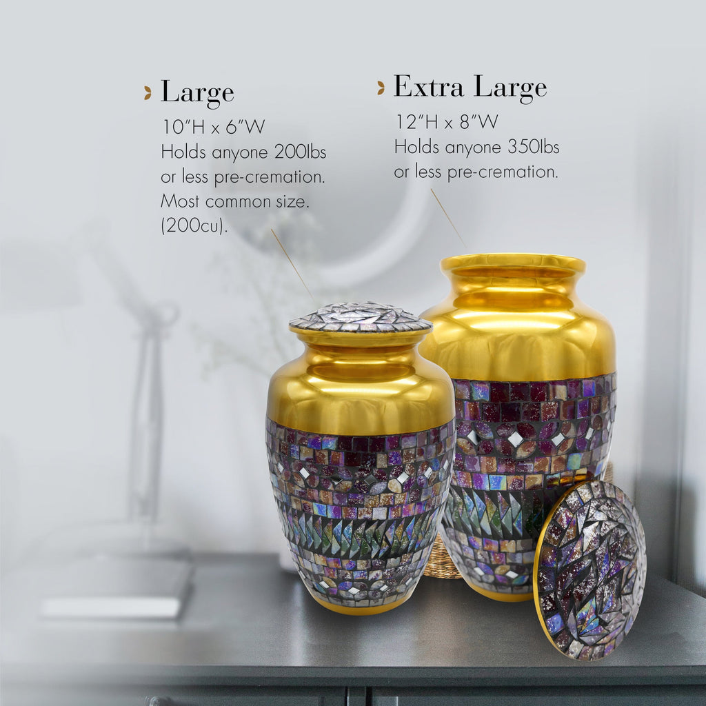 Gold Cracked Glass Cremation Urns for Human Ashes - Large Adult Funeral Urn