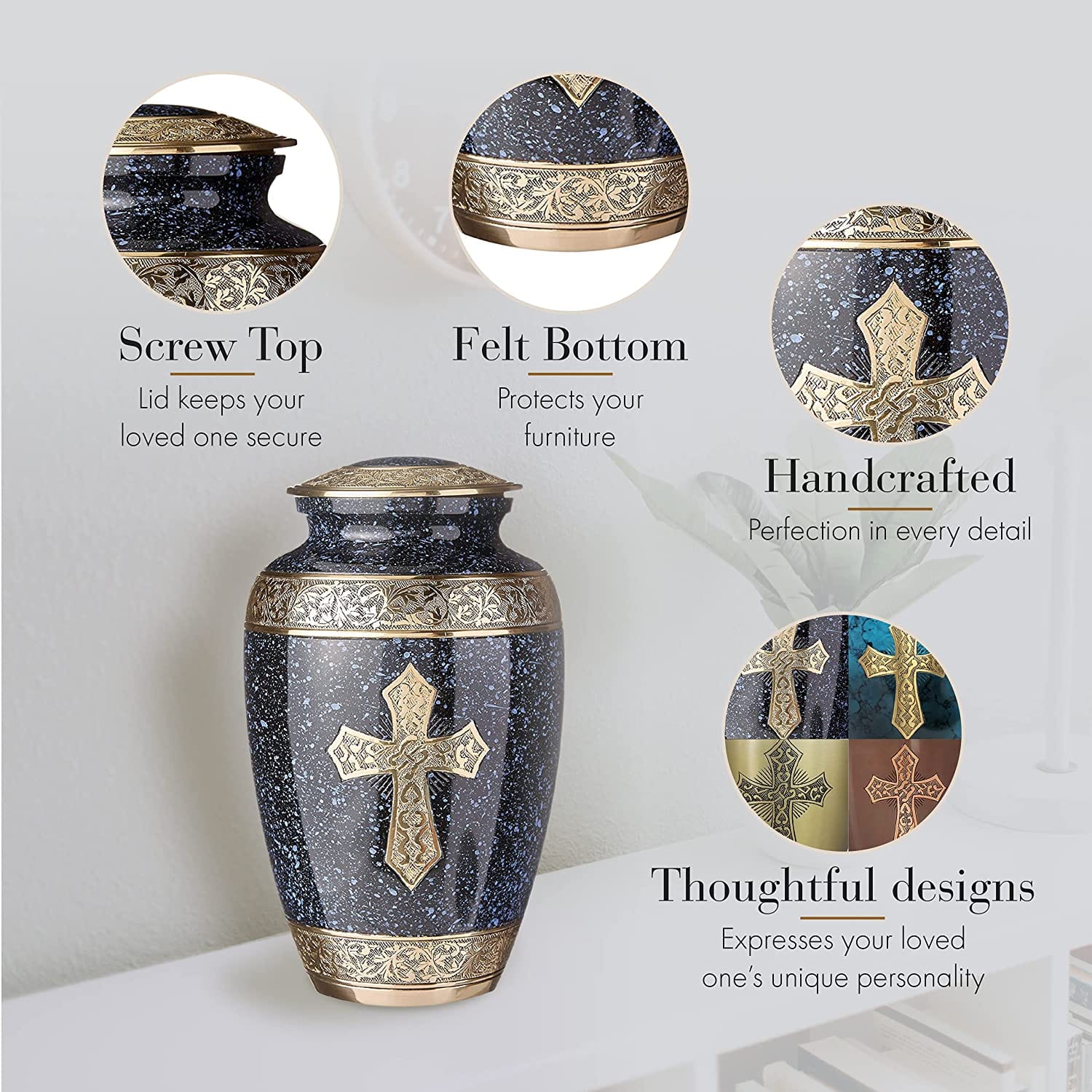 Love of Christ Black Cross Cremation Urns for Human Ashes - Large Adult Funeral Urn