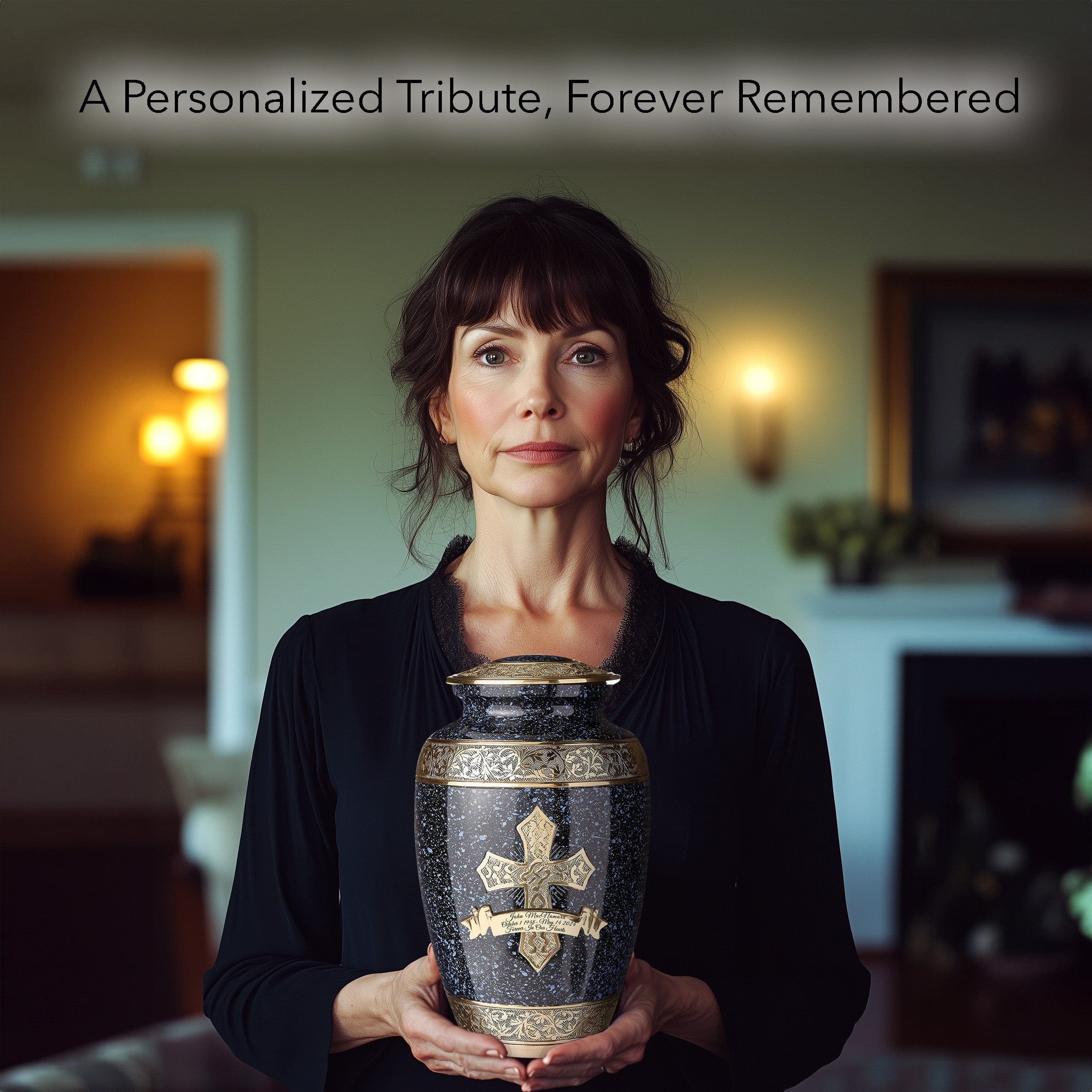 Love of Christ Black Cross Cremation Urns for Human Ashes - Large Adult Funeral Urn