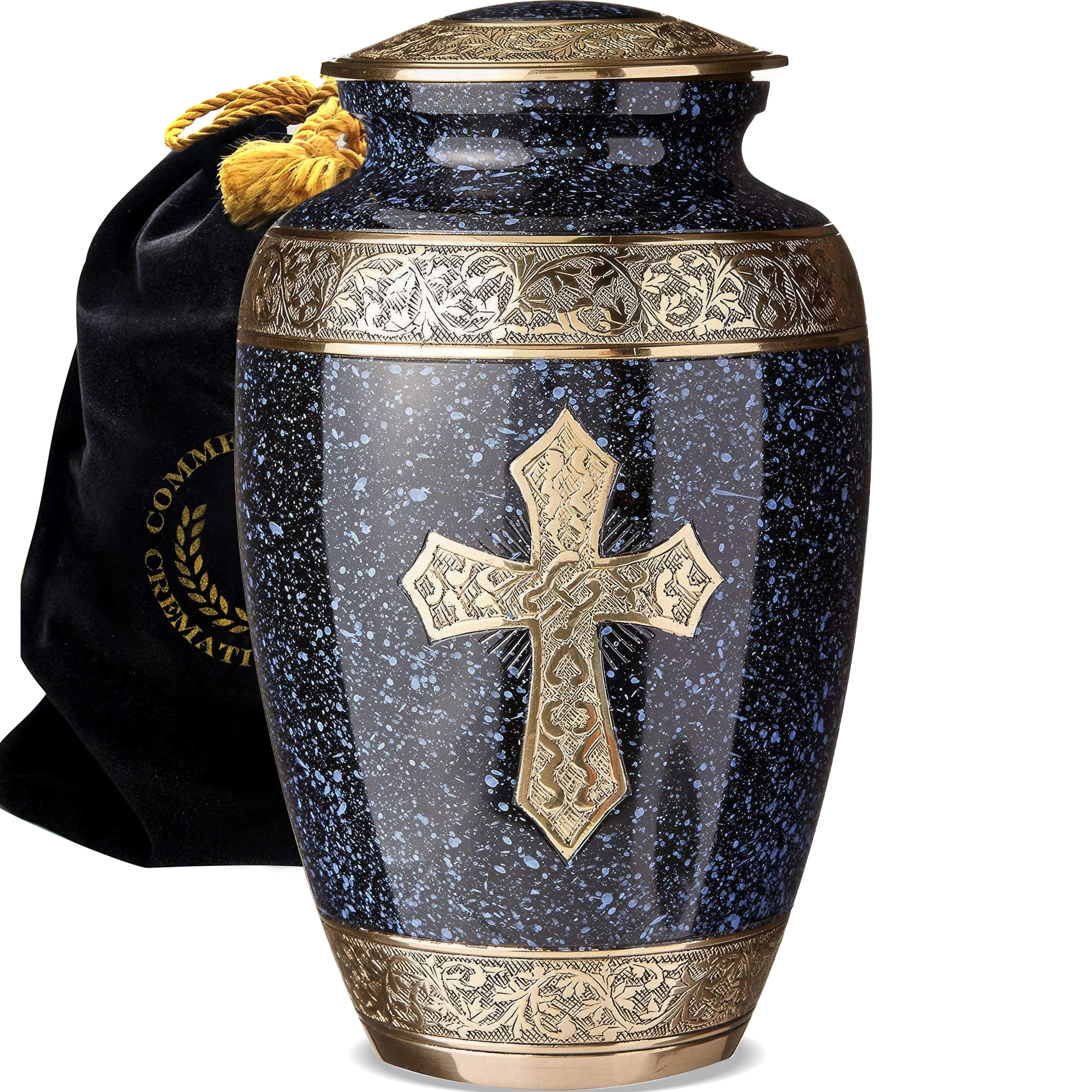 Love of Christ Black Cross Cremation Urns for Human Ashes - Large Adult Funeral Urn