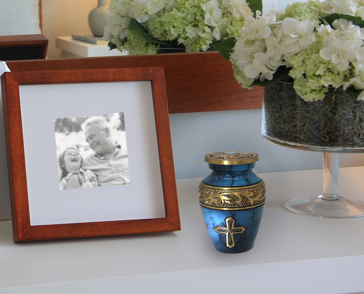 Love of Christ Mediterranean Blue Cross Keepsake Urns – Tiny, Small & Mini Keepsake Urns for Ashes | Cremation Keepsakes