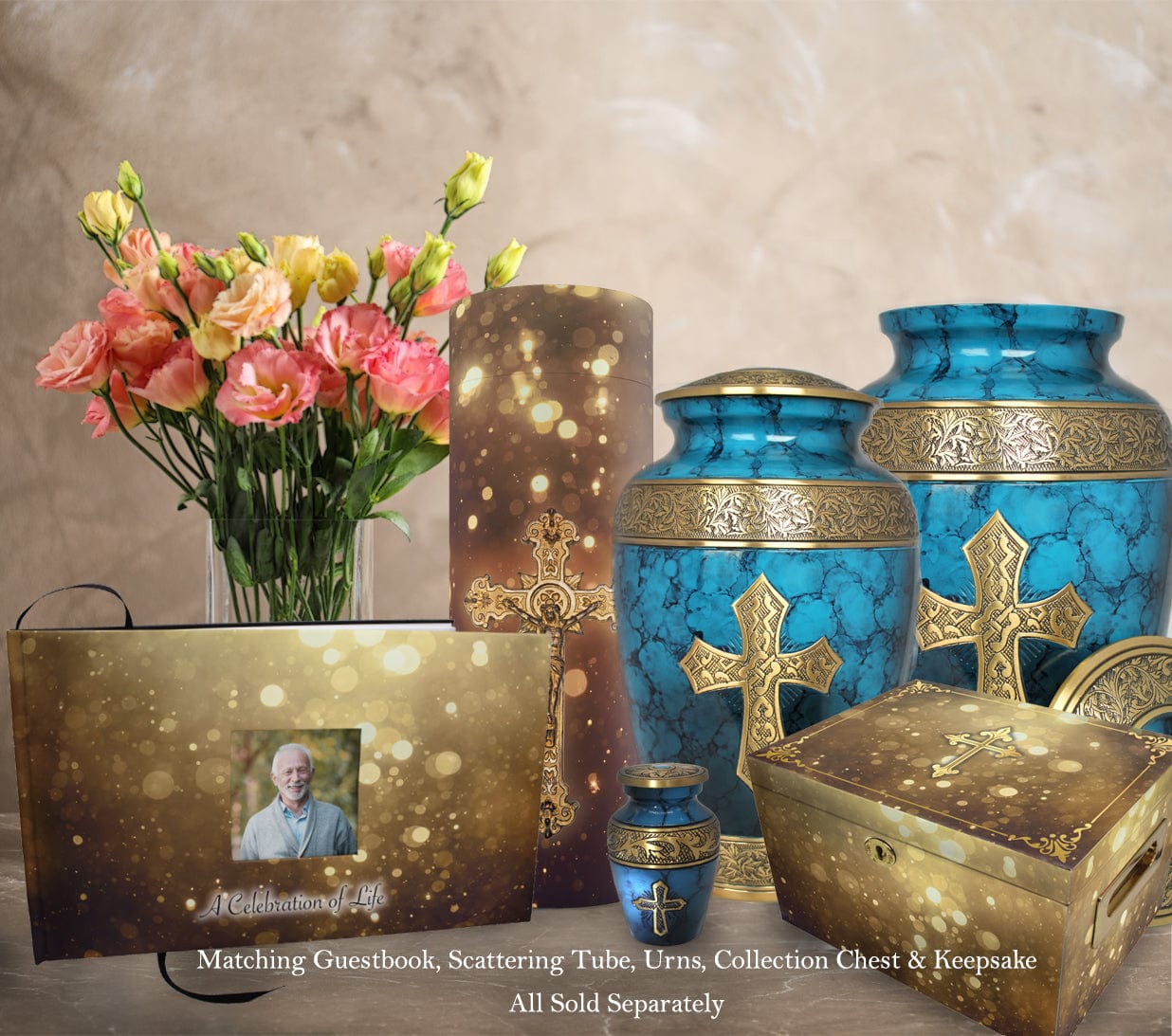 Love of Christ Mediterranean Blue Cross Keepsake Urns – Tiny, Small & Mini Keepsake Urns for Ashes | Cremation Keepsakes