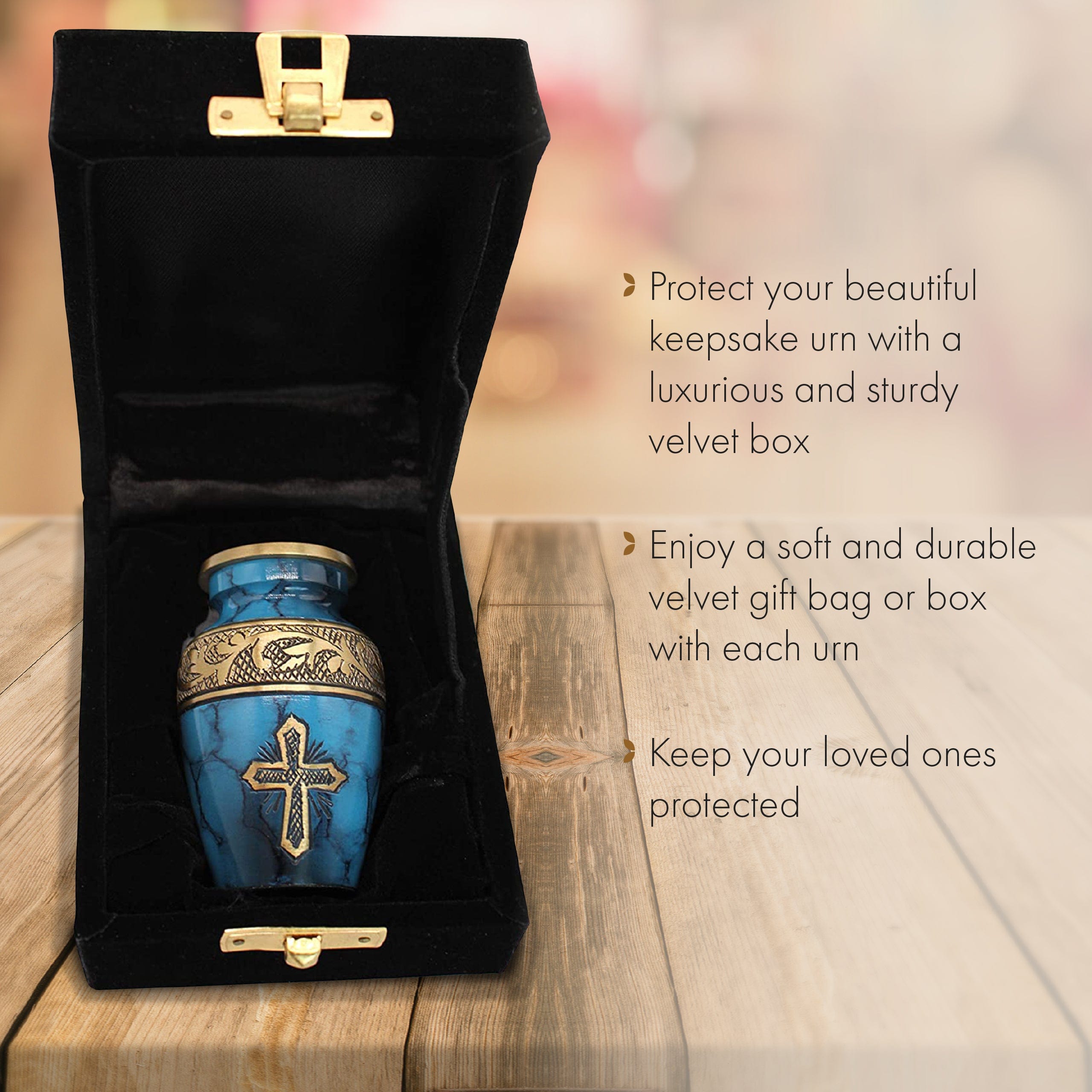 Love of Christ Mediterranean Blue Cross Keepsake Urns – Tiny, Small & Mini Keepsake Urns for Ashes | Cremation Keepsakes