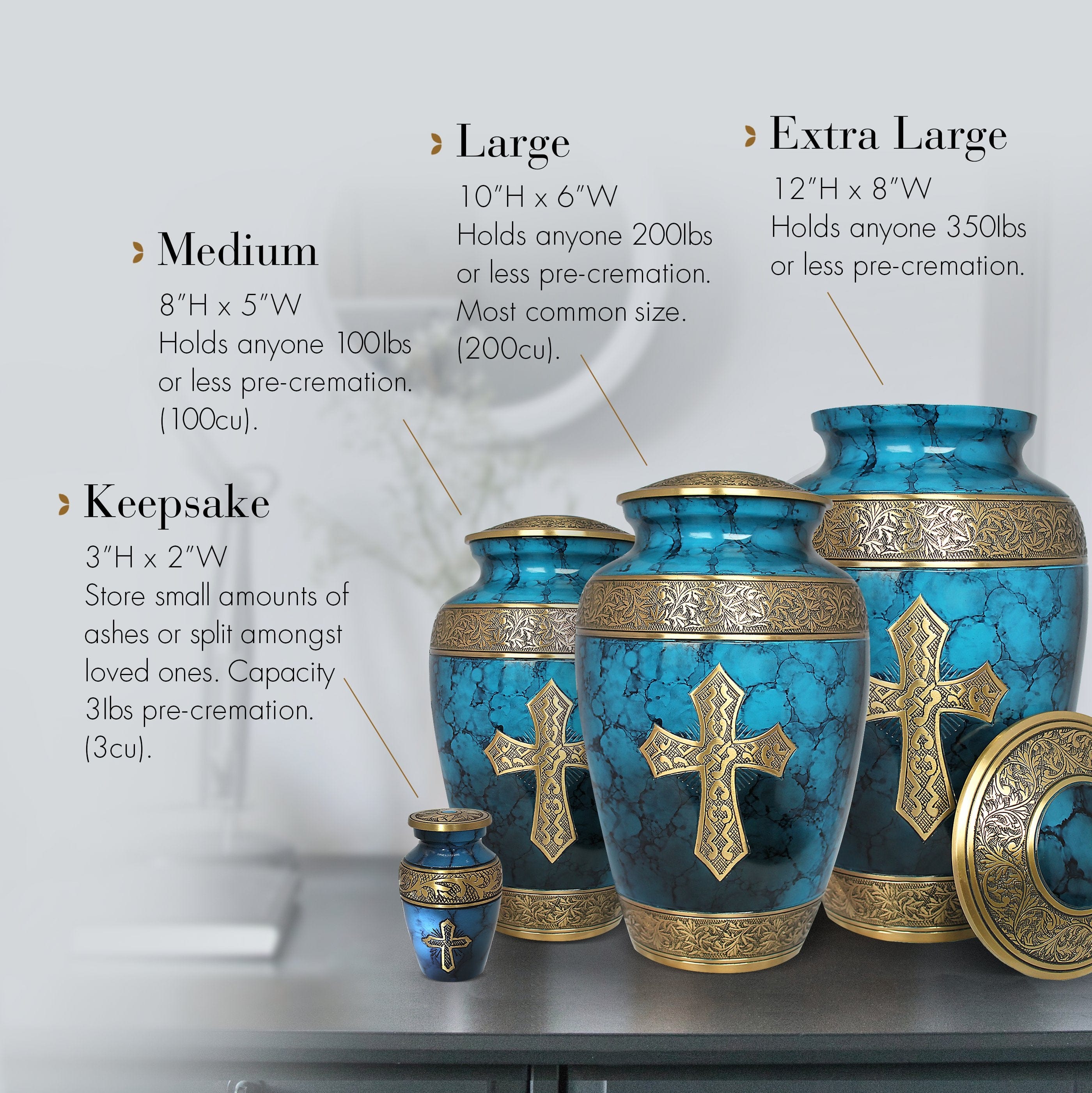 Love of Christ Mediterranean Blue Cross Keepsake Urns – Tiny, Small & Mini Keepsake Urns for Ashes | Cremation Keepsakes