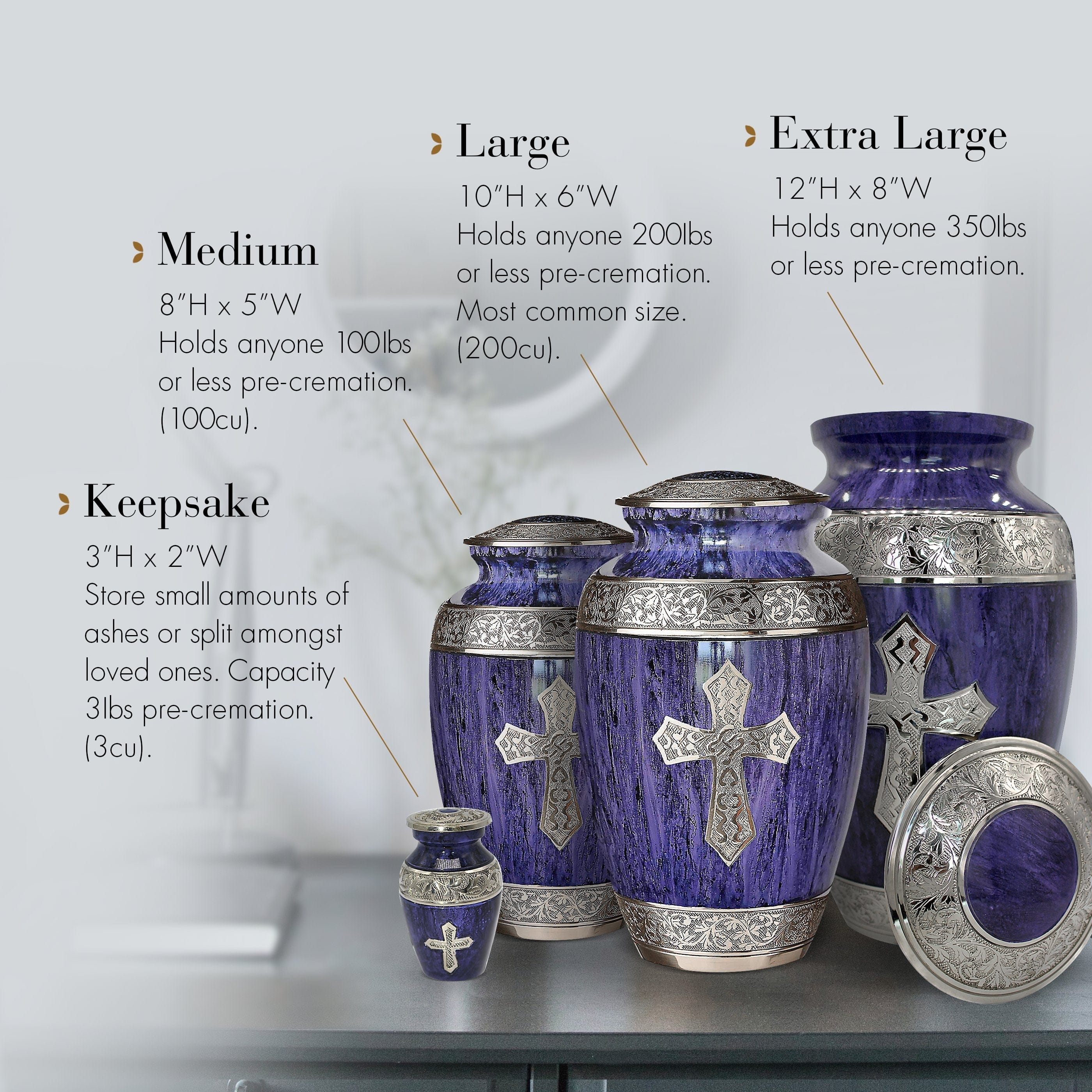 Love of Christ Purple Cross Keepsake Urns – Tiny, Small & Mini Keepsake Urns for Ashes | Cremation Keepsakes