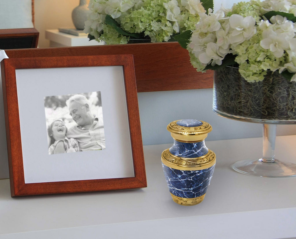 Marble Elegance Blue Cremation Urns for Human Ashes - Large Adult Funeral Urn