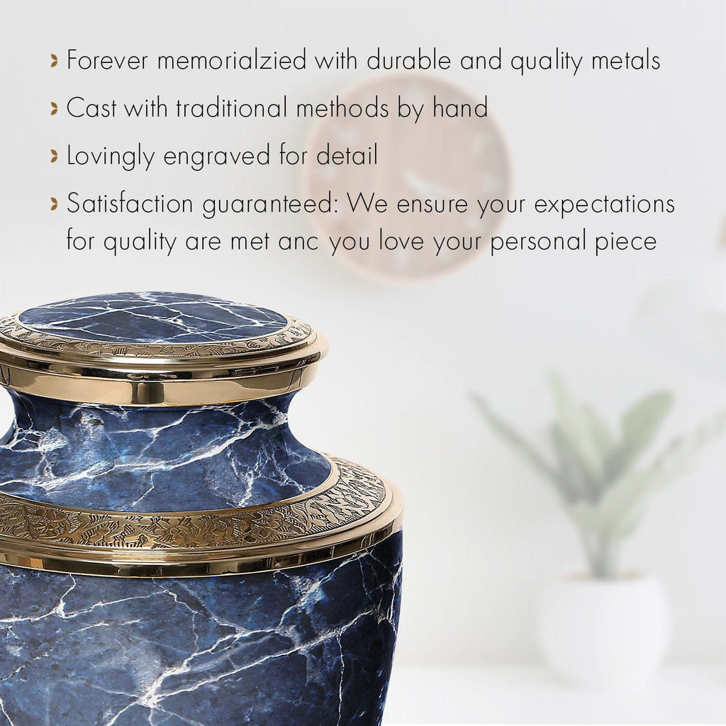 Marble Elegance Blue Cremation Urns for Human Ashes - Large Adult Funeral Urn