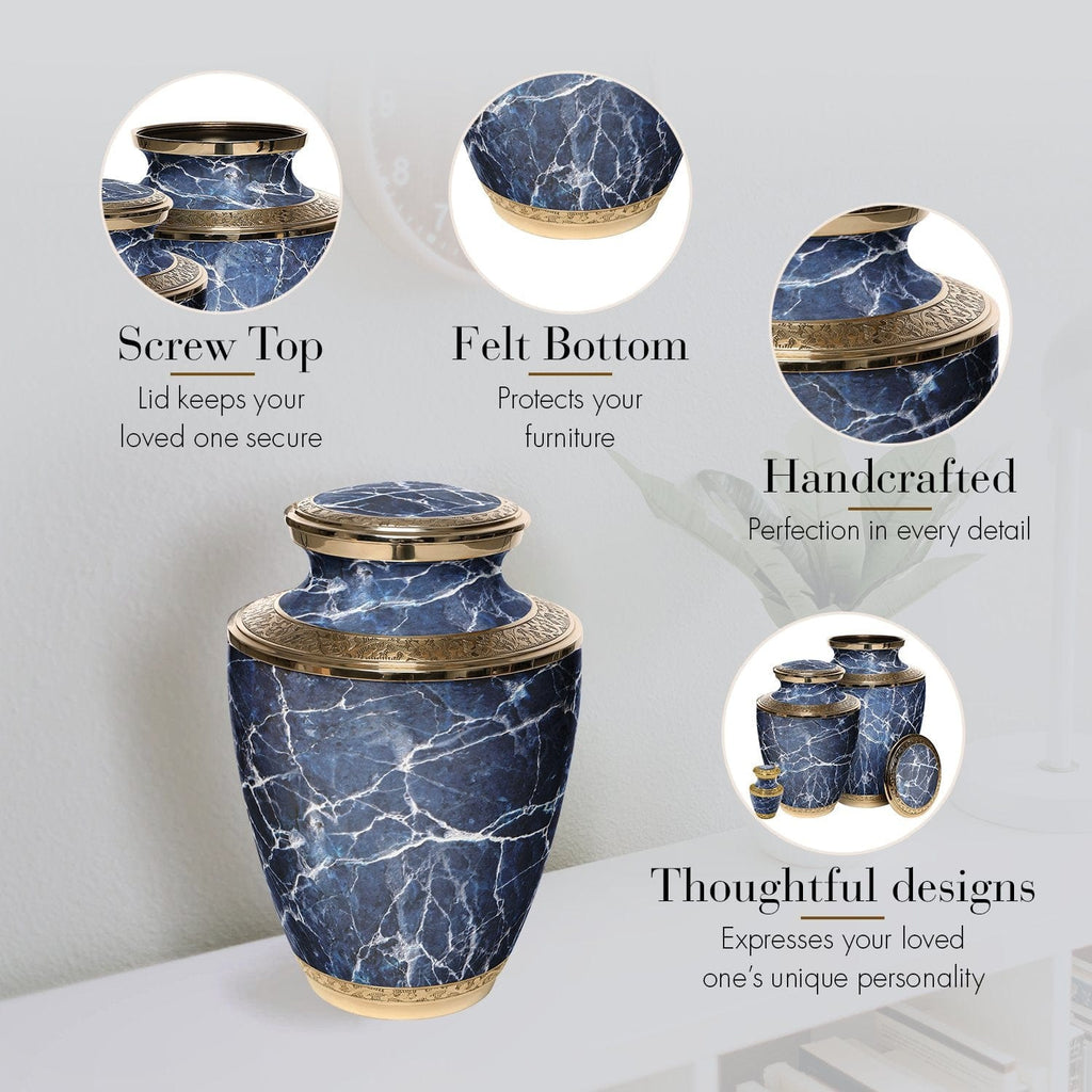 Marble Elegance Blue Cremation Urns for Human Ashes - Large Adult Funeral Urn