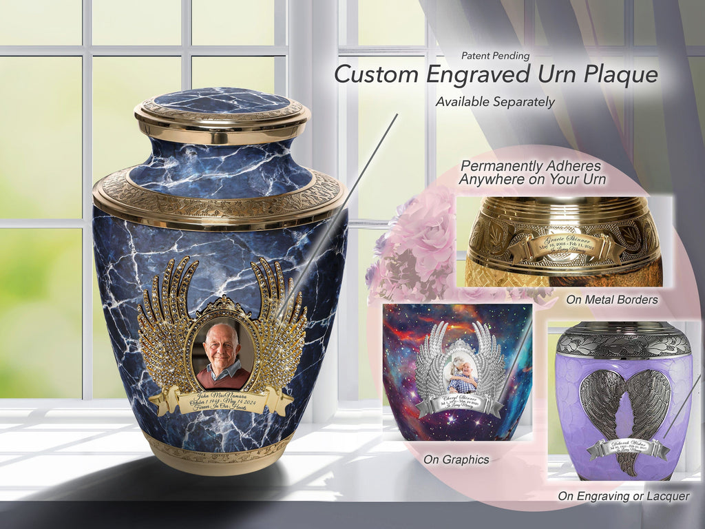 Marble Elegance Blue Cremation Urns for Human Ashes - Large Adult Funeral Urn
