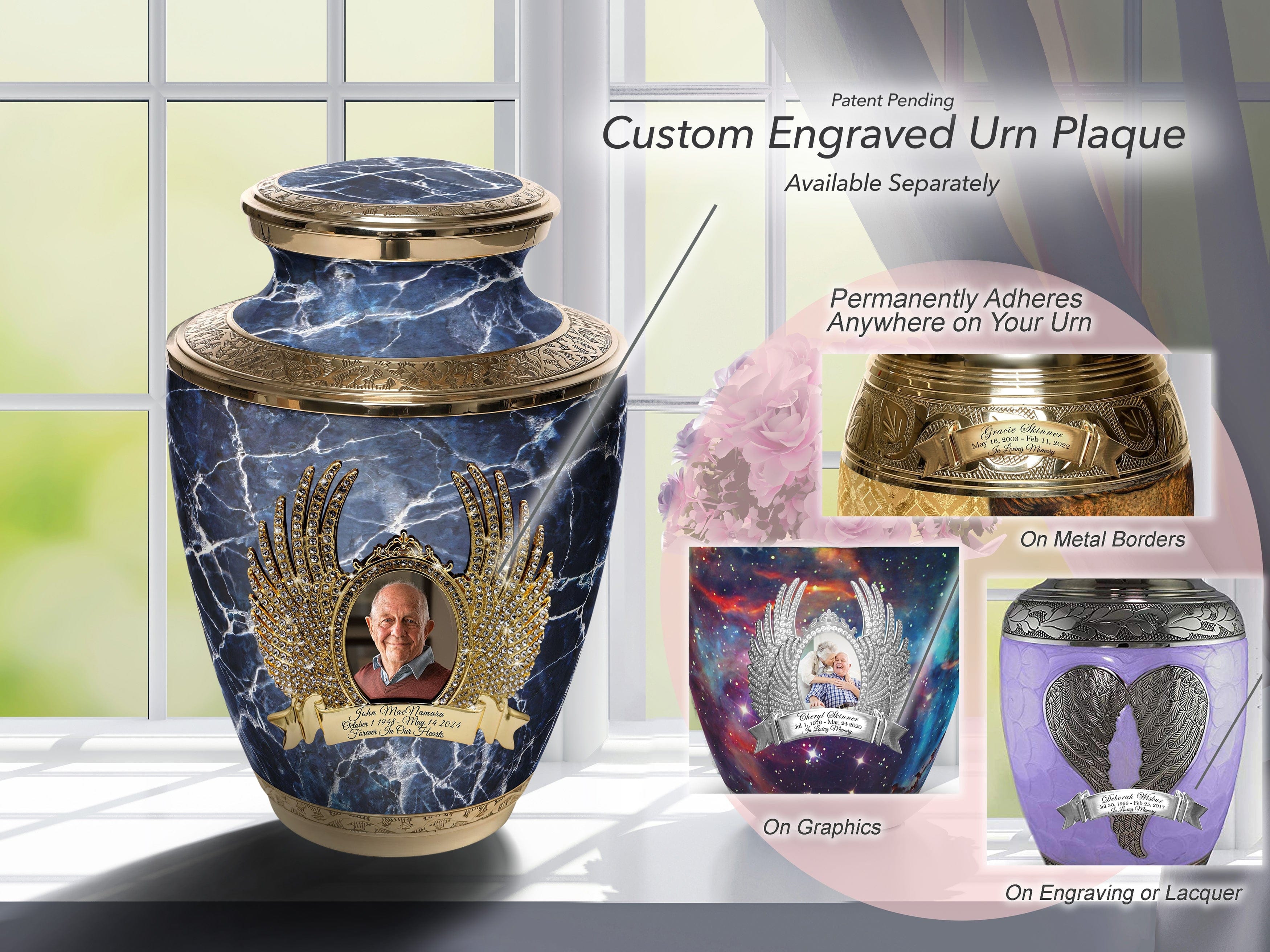 Marble Elegance Blue Cremation Urns for Human Ashes - Large Adult Funeral Urn