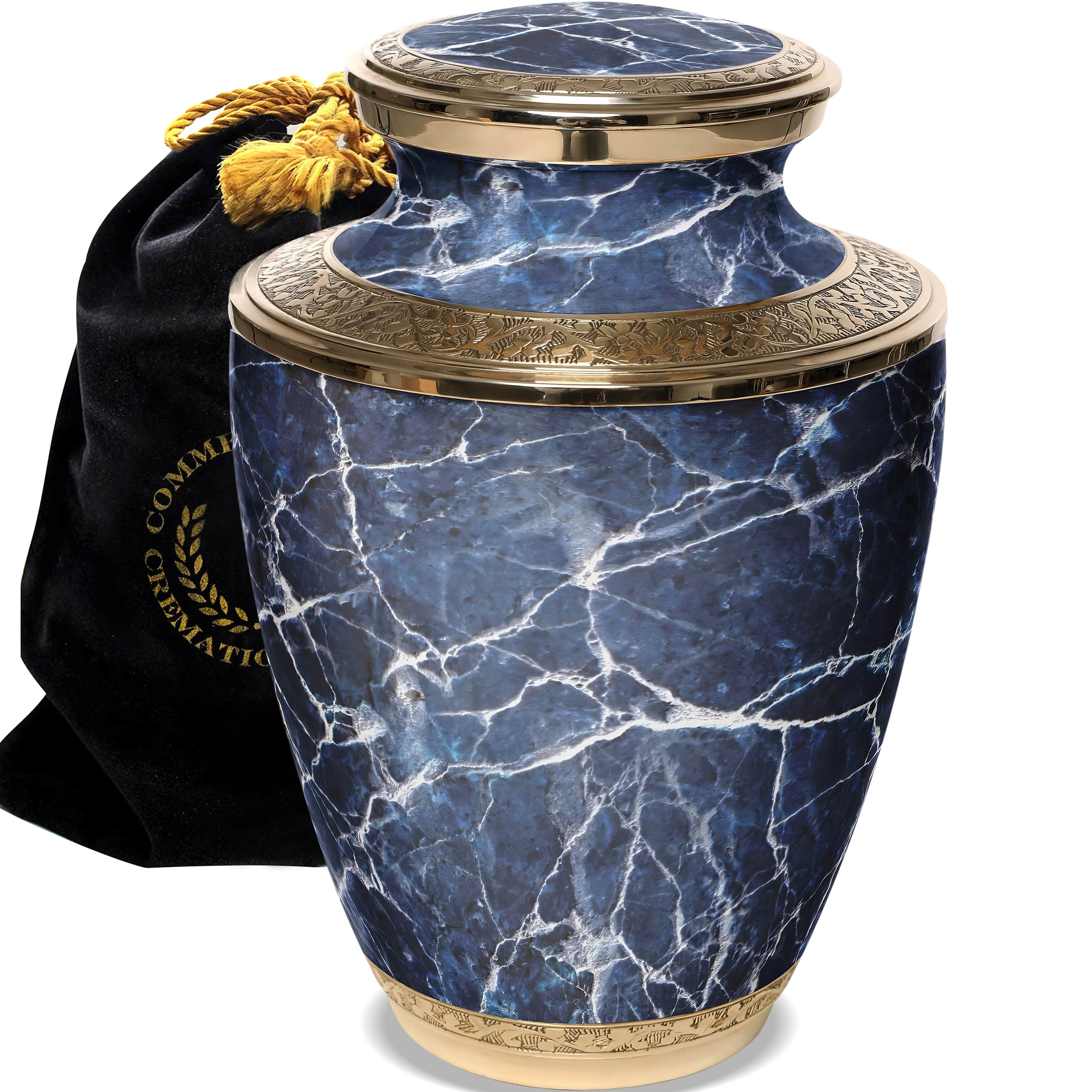 Marble Elegance Blue Cremation Urns for Human Ashes - Large Adult Funeral Urn