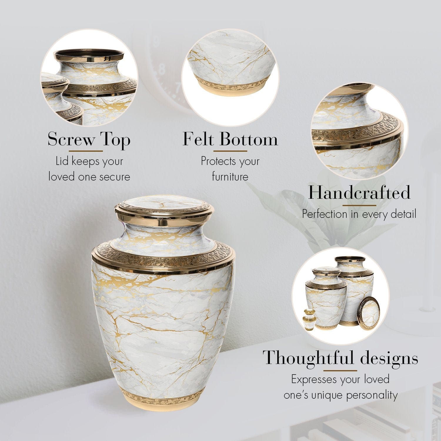 Marble Elegance White Extra Large Urn or Companion Urn – Extra Large Urns for Human Ashes | XL Urn & XXL Urn