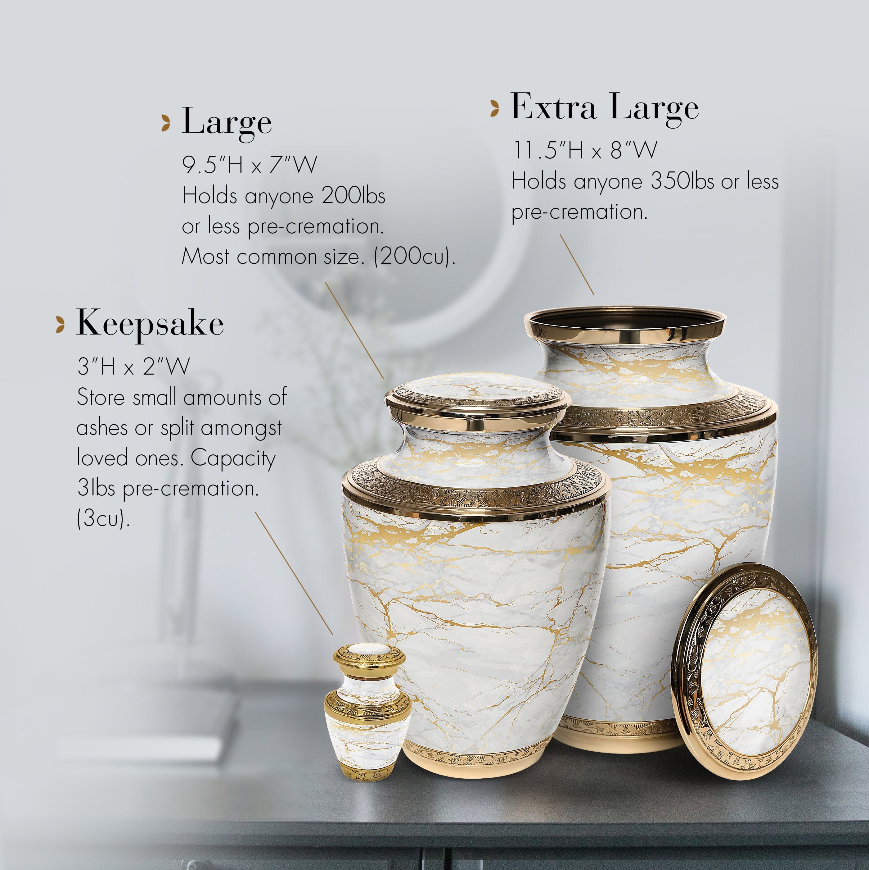 Marble Elegance White Extra Large Urn or Companion Urn – Extra Large Urns for Human Ashes | XL Urn & XXL Urn