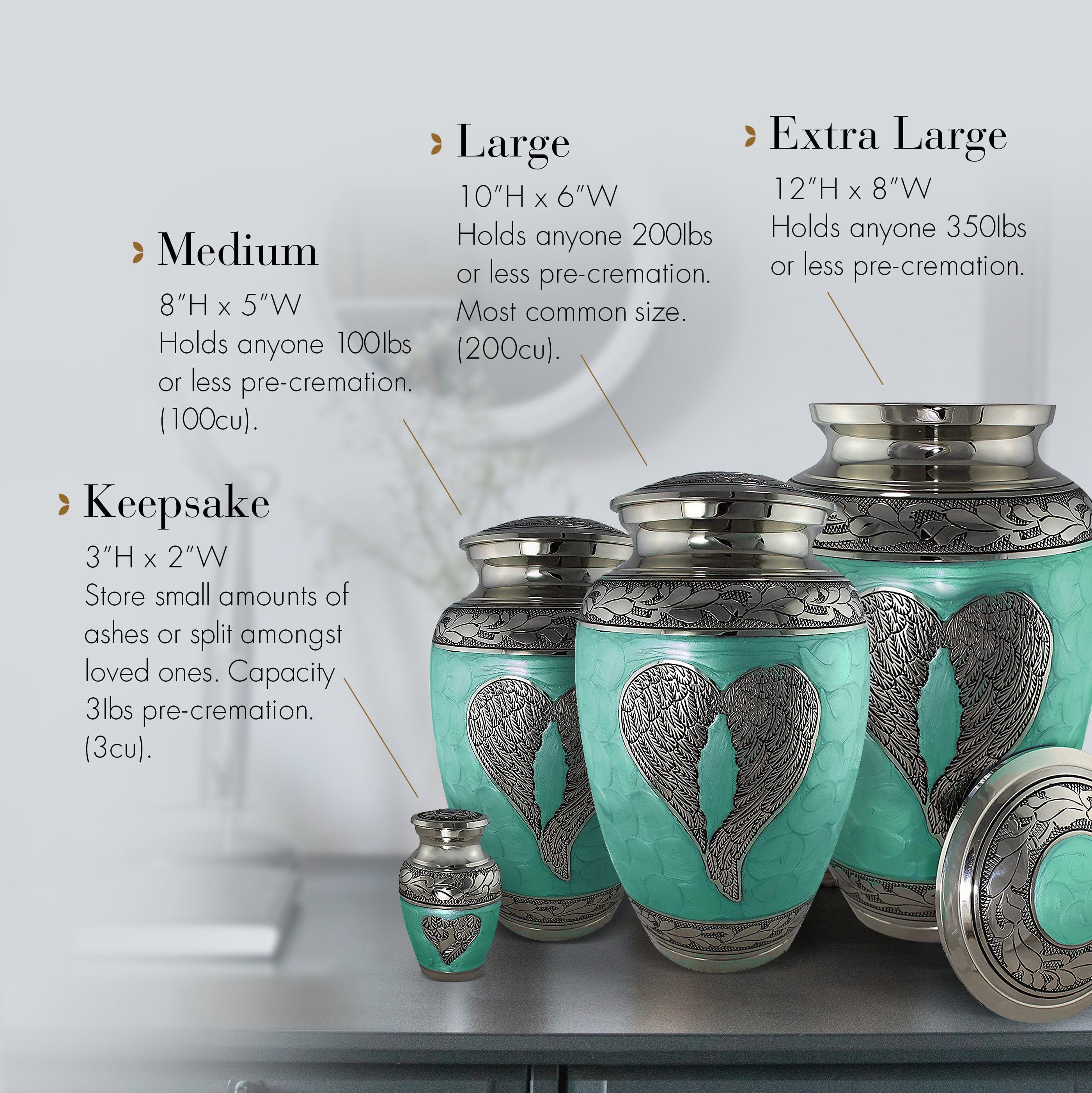 Green Loving Angel Keepsake Urns – Tiny, Small & Mini Keepsake Urns for Ashes | Cremation Keepsakes