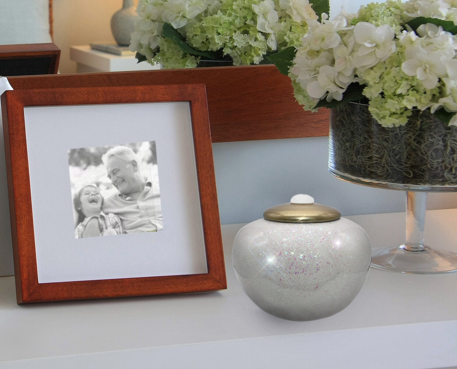 White Sparkling Cremation Urns for Human Ashes - Large Adult Funeral Urn