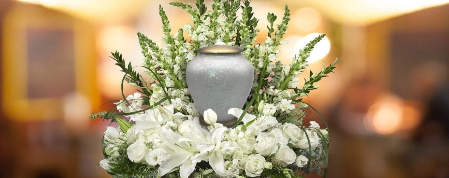 White Sparkling Cremation Urns for Human Ashes - Large Adult Funeral Urn