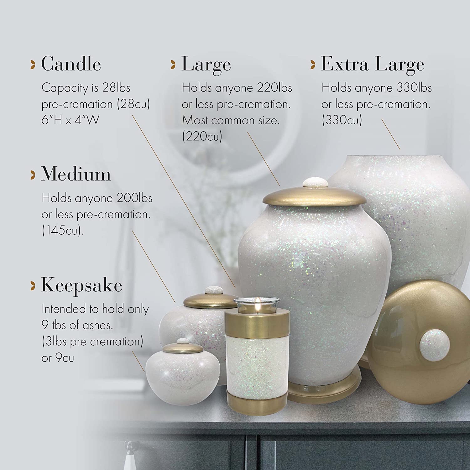 White Sparkling Keepsake Urns – Tiny, Small & Mini Keepsake Urns for Ashes | Cremation Keepsakes