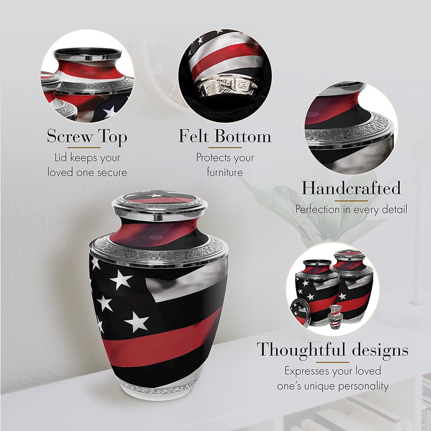Red Line Firefighter Extra Large Urn or Companion Urn – Extra Large Urns for Human Ashes | XL Urn & XXL Urn