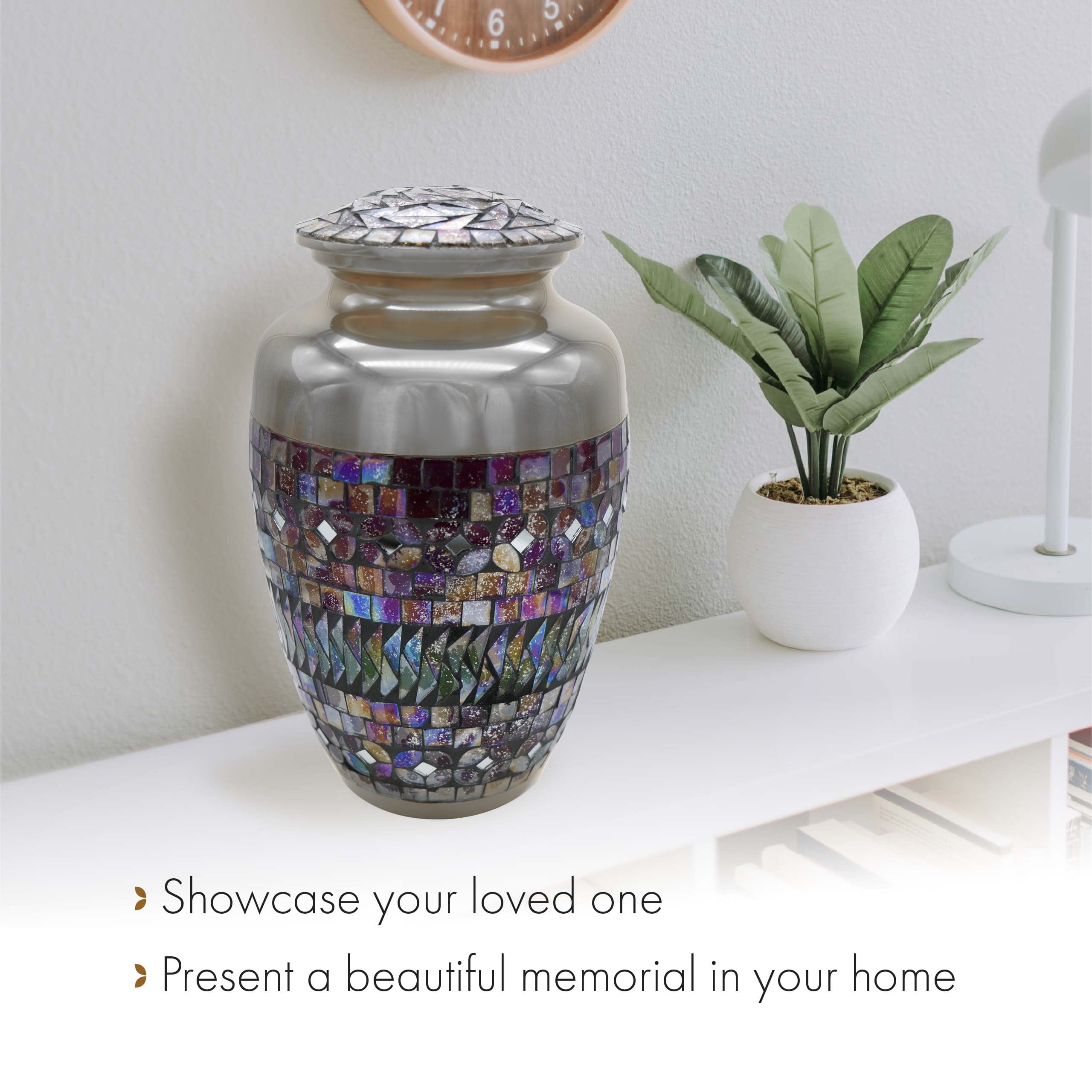 Silver Cracked Glass Cremation Urns for Human Ashes - Large Adult Funeral Urn