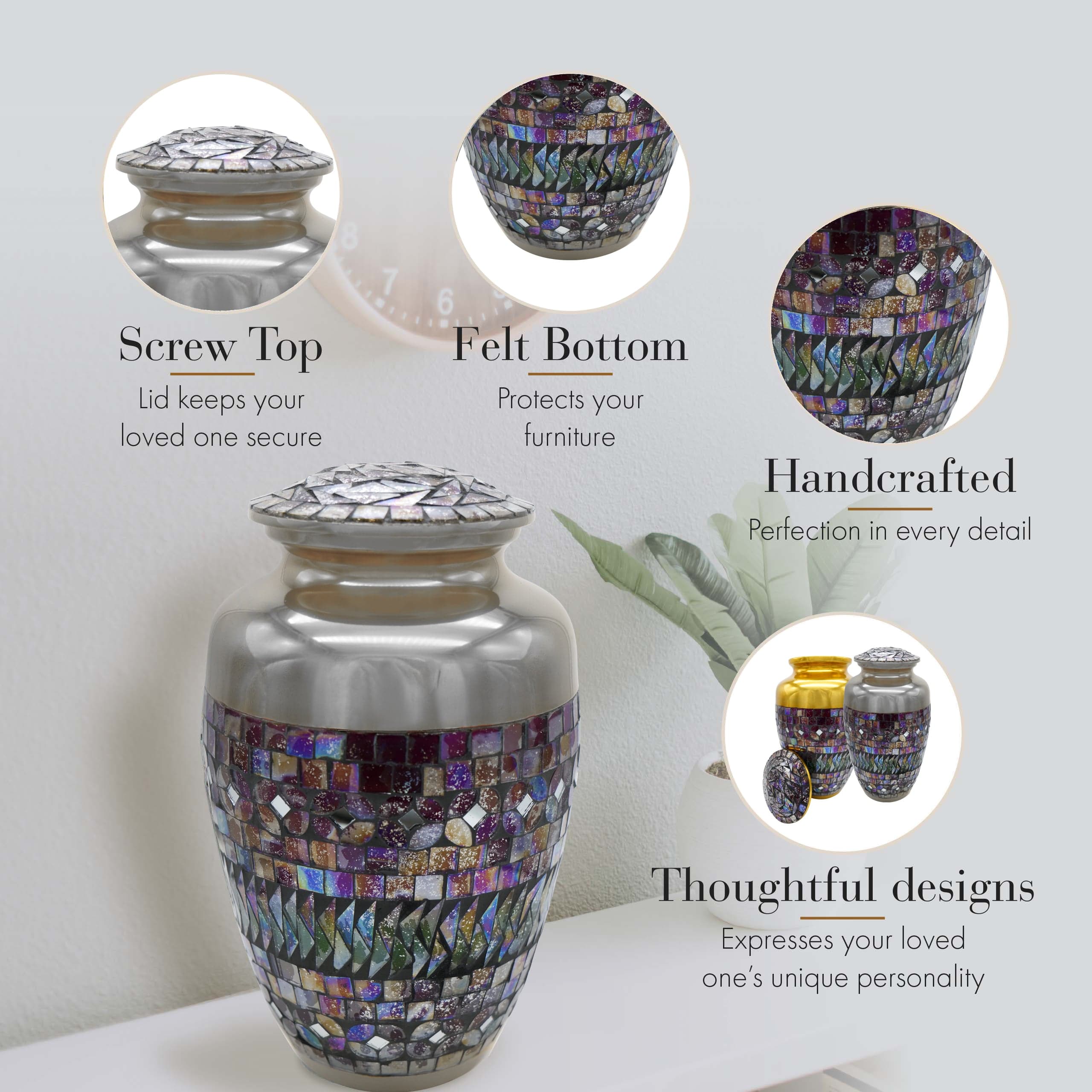 Silver Cracked Glass Extra Large Urn or Companion Urn – Extra Large Urns for Human Ashes | XL Urn & XXL Urn