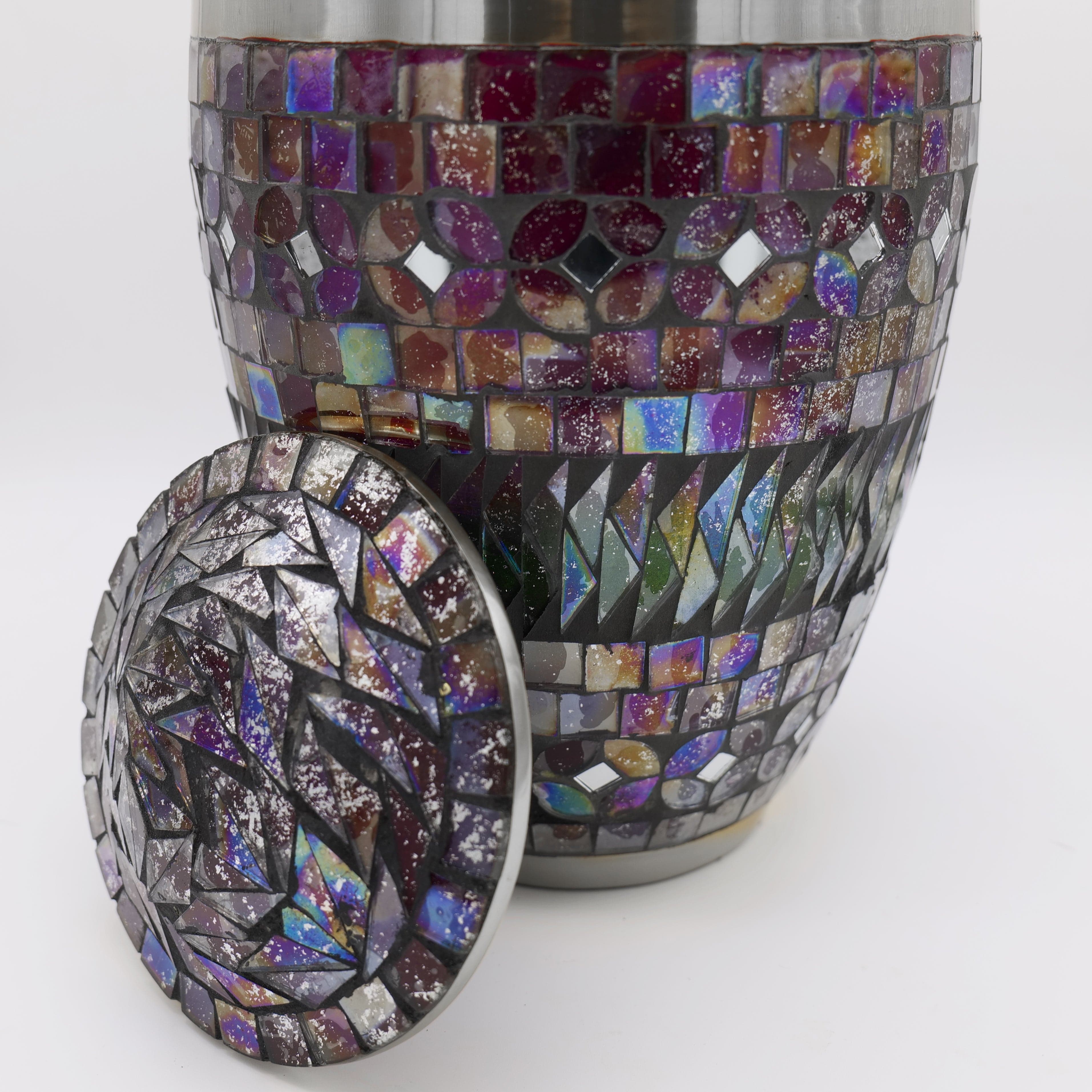 Silver Cracked Glass Cremation Urns for Human Ashes - Large Adult Funeral Urn