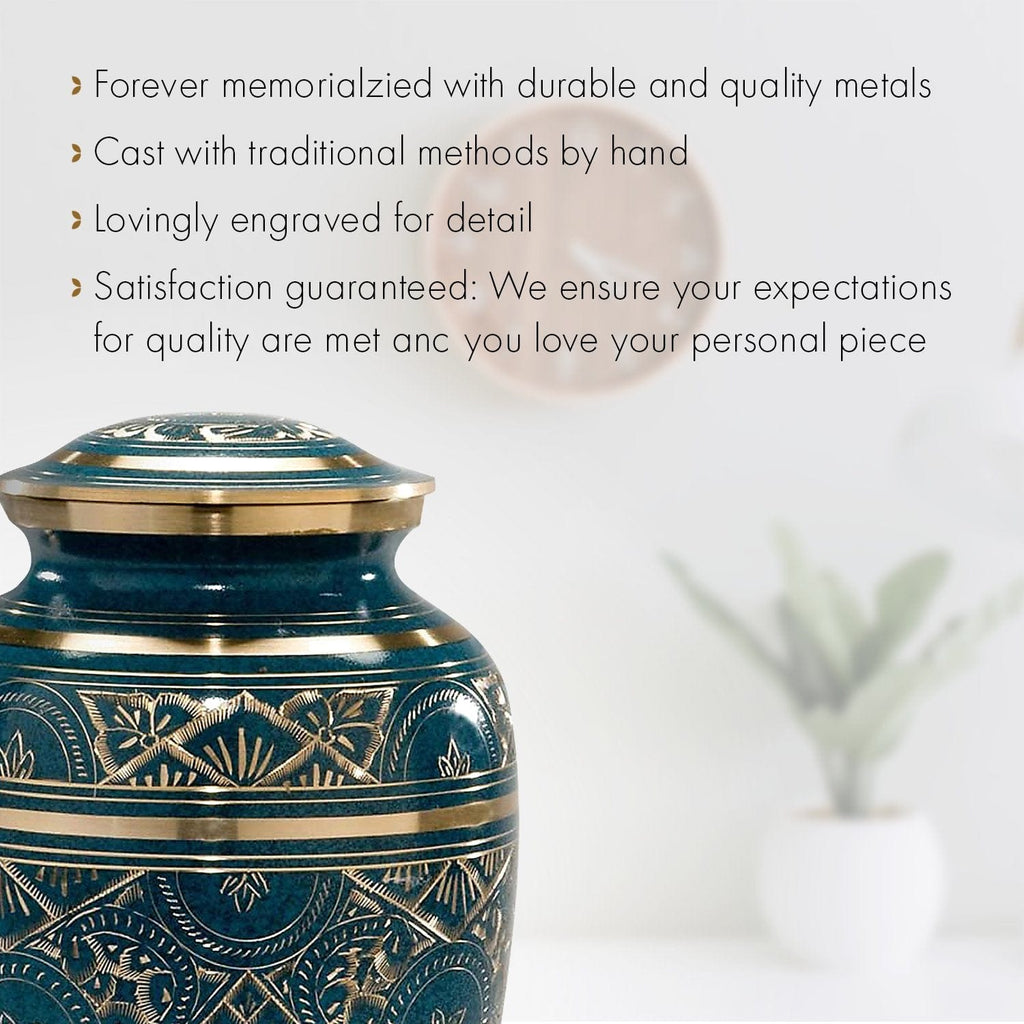 Teal Majestic Radiance Cremation Urns for Human Ashes - Large Adult Funeral Urn