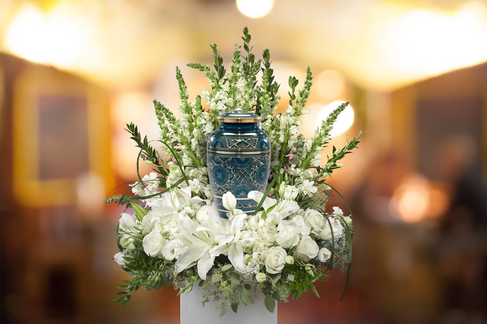 Teal Majestic Radiance Cremation Urns for Human Ashes - Large Adult Funeral Urn