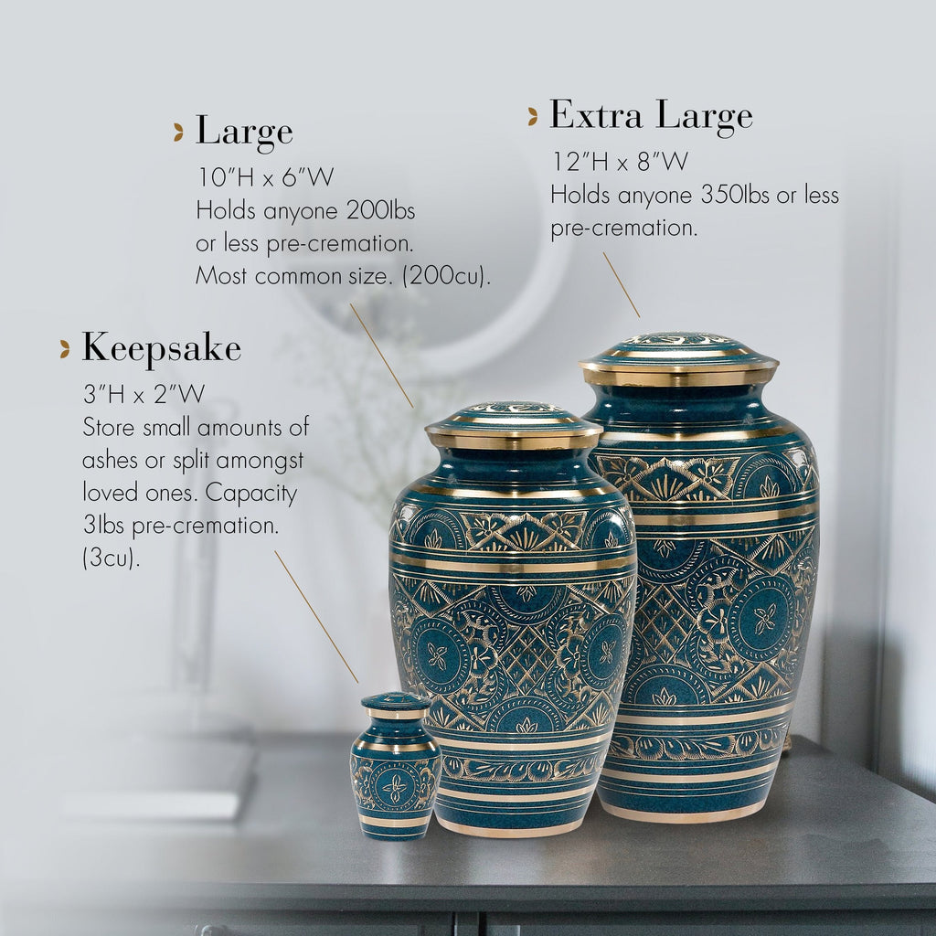 Teal Majestic Radiance Cremation Urns for Human Ashes - Large Adult Funeral Urn
