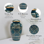 Teal Majestic Radiance Cremation Urns for Human Ashes - Large Adult Funeral Urn