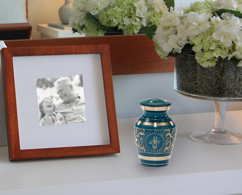 Teal Majestic Radiance Cremation Urns for Human Ashes - Large Adult Funeral Urn