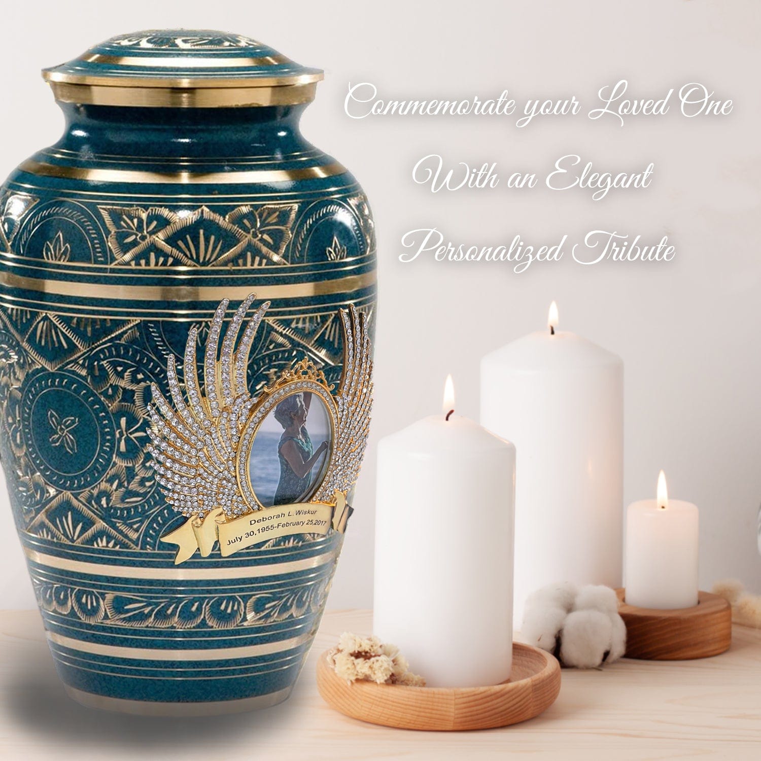 Teal Majestic Radiance Cremation Urns for Human Ashes - Large Adult Funeral Urn