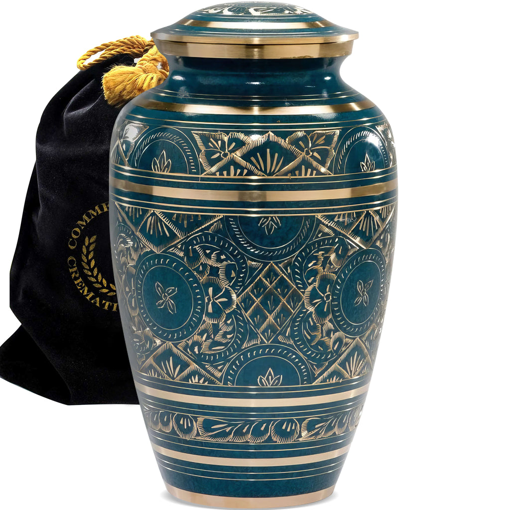 Teal Majestic Radiance Cremation Urns for Human Ashes - Large Adult Funeral Urn