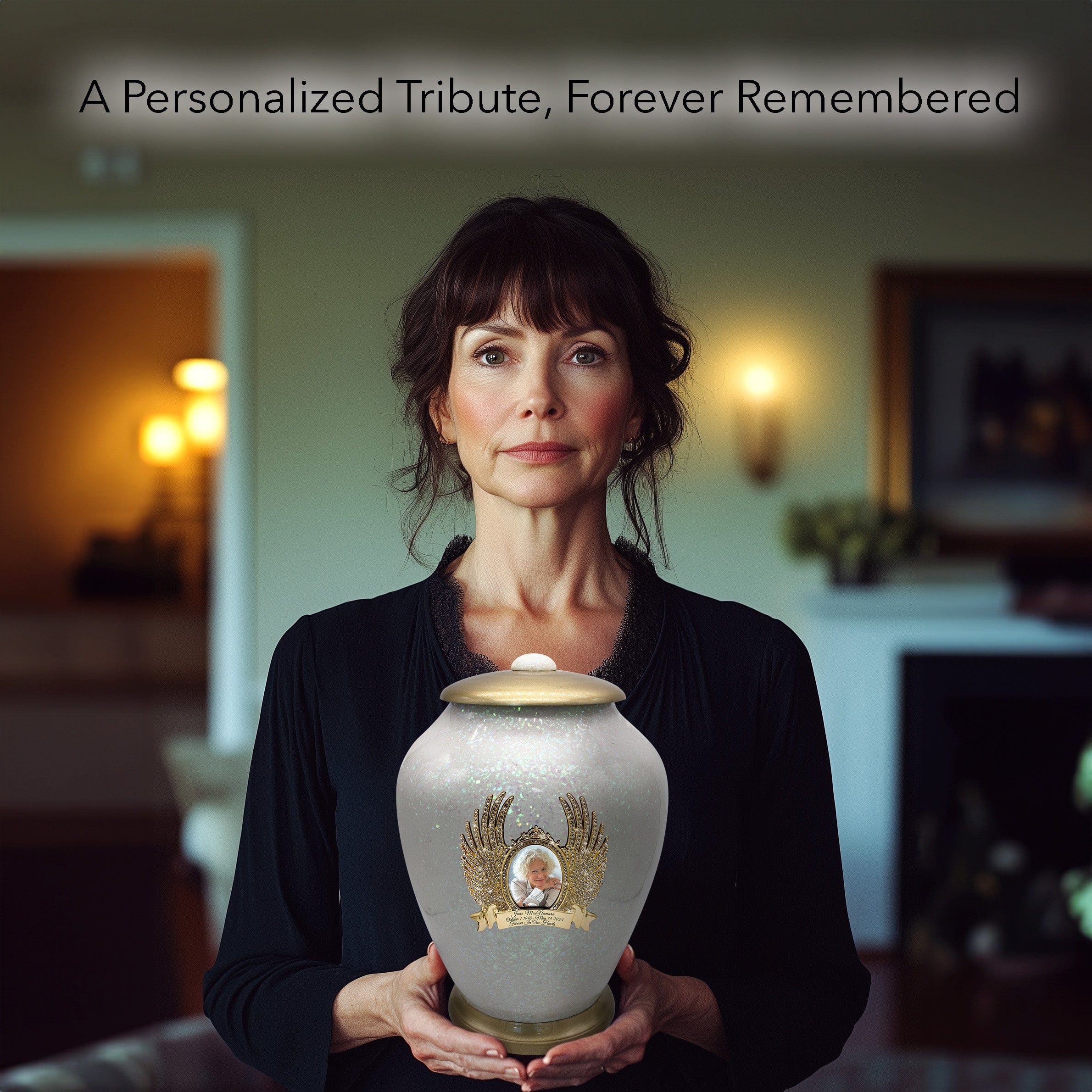 White Sparkling Cremation Urns for Human Ashes - Large Adult Funeral Urn