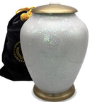 White Sparkling Cremation Urns for Human Ashes - Large Adult Funeral Urn