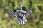 Crystal and Silver Dog Heart Cremation Necklace