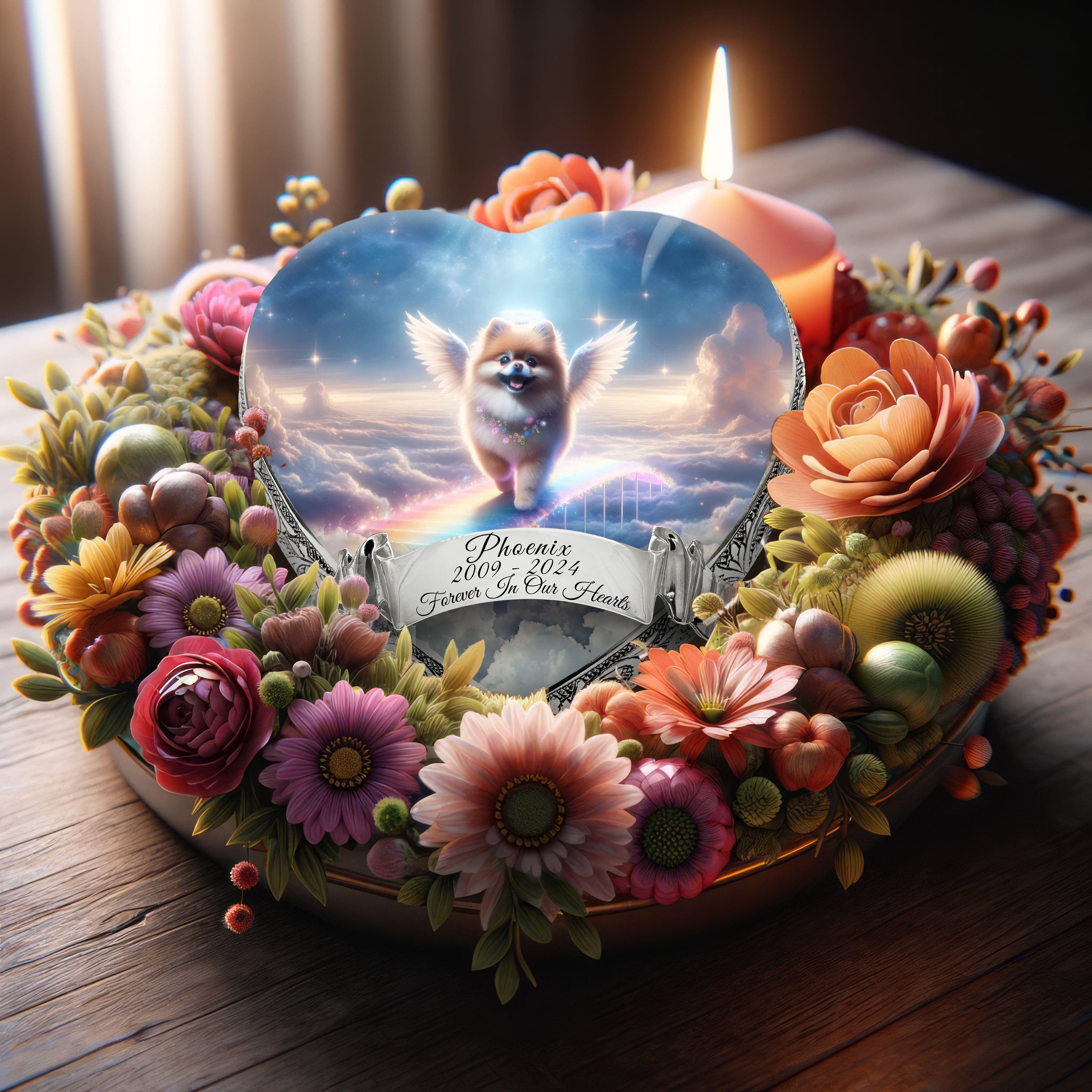 Pomeranian Dog Urn - Rainbow Bridge Urn for Dog Ashes