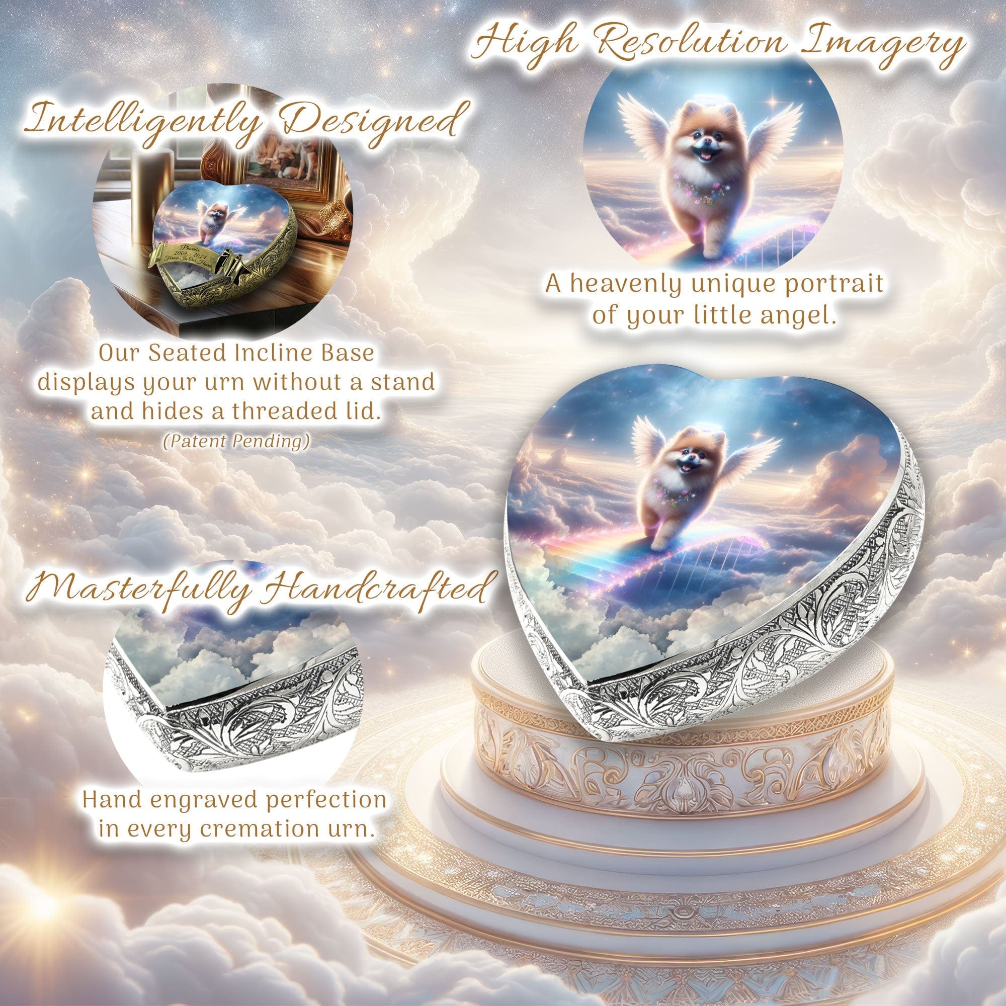 Pomeranian Dog Urn - Rainbow Bridge Urn for Dog Ashes