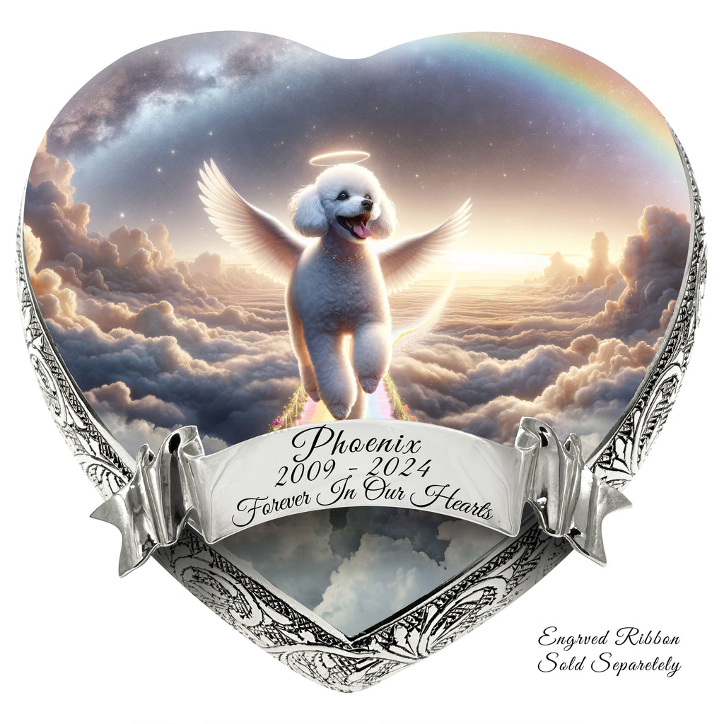 White Mini Poodle Dog Urn - Rainbow Archway Urn for Dog Ashes