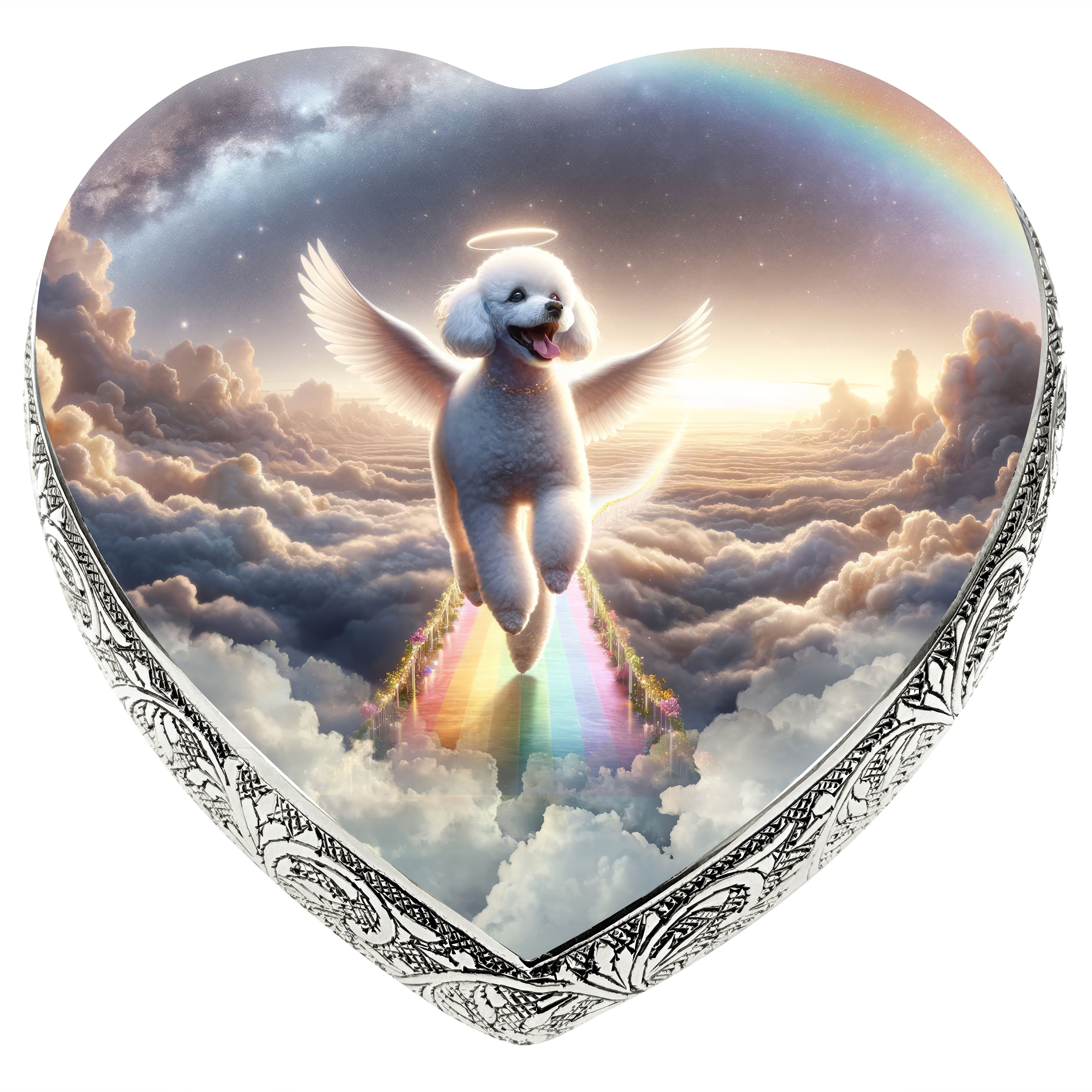 White Mini Poodle Dog Urn - Rainbow Archway Urn for Dog Ashes