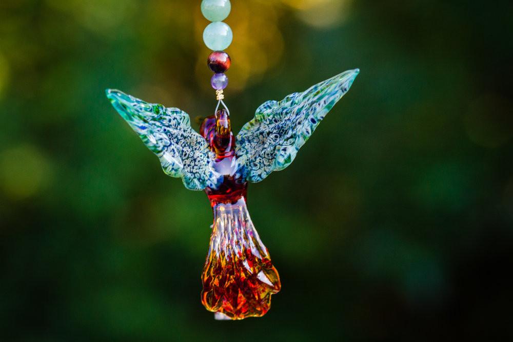 Tan and Green Hummingbird with Keepsake Vial