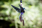 Blue Hummingbird Spotted Red Wings with Keepsake Pendant